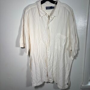 Polo Ralph Lauren Button Down Mens 2XB Big Cream Linen Silk Short Sleeve Shirt